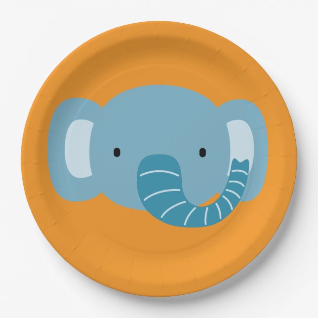Elephant Birthday Kids Room Wall Art Paper Plates (Front)
