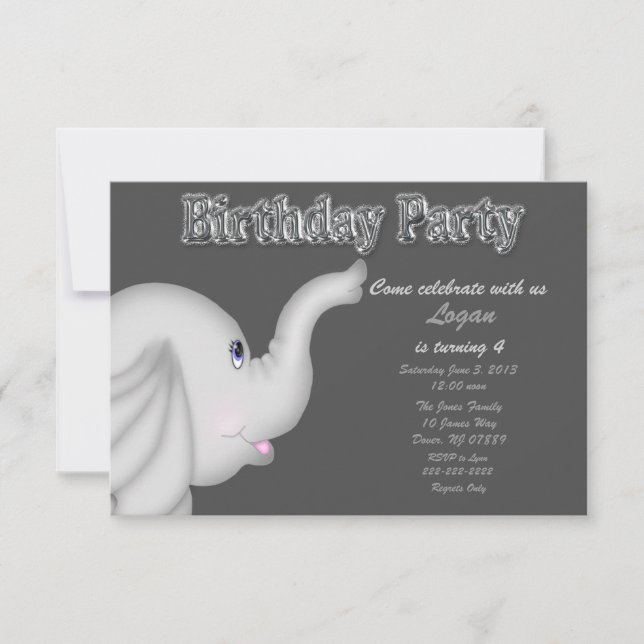 Elephant Birthday Party Invitation (Front)