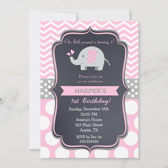 Elephant Birthday Party Invitations (Front)
