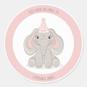 Elephant Birthday Party This Book Belongs to Classic Round Sticker