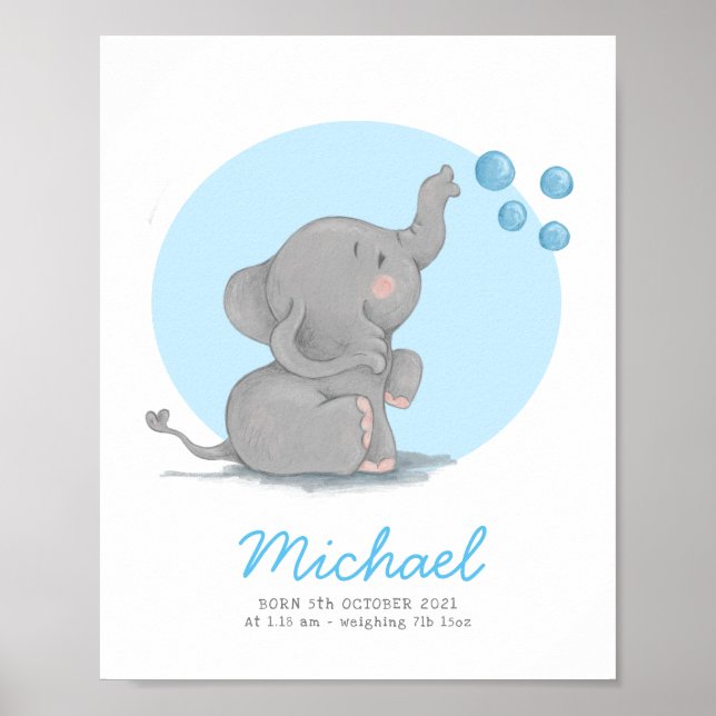 Elephant blowing bubbles name nursery wall art (Front)