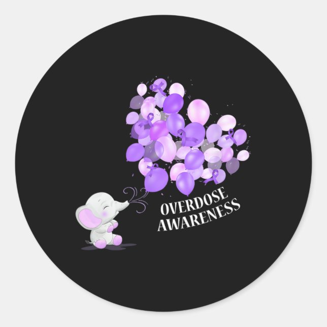 Elephant Blowing Up Lloons Overdose Awareness  Classic Round Sticker (Front)