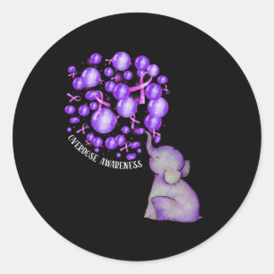 Elephant Blowing Up Purple Balloons Overdose Aware Classic Round Sticker