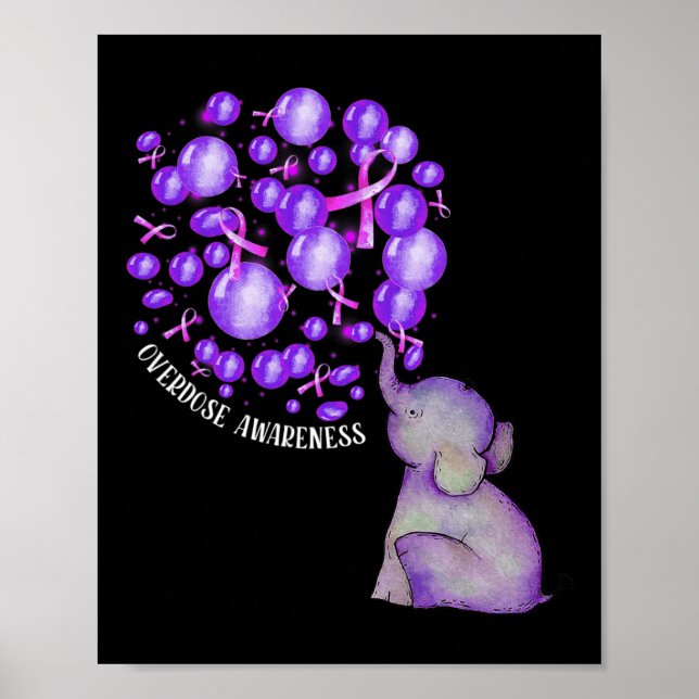 Elephant Blowing Up Purple Bylloons Overdose Aware Poster (Front)