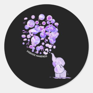 Elephant Blowing Up Purple Lloons Overdose Awarene Classic Round Sticker