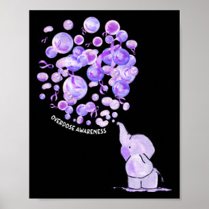 Elephant Blowing Up Purple Lloons Overdose Awarene Poster