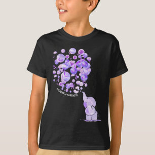 Elephant Blowing Up Purple Lloons Overdose Awarene T-Shirt