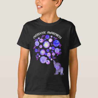 Elephant Blowing Up Purple Lloons Overdose Awarene T-Shirt