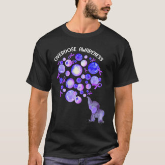 Elephant Blowing Up Purple Lloons Overdose Awarene T-Shirt