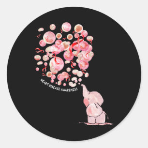Elephant Blowing Up Red Balloons Heart Disease Awa Classic Round Sticker