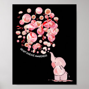 Elephant Blowing Up Red Balloons Heart Disease Awa Poster