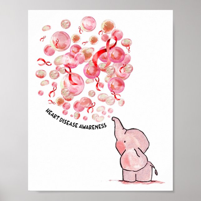 Elephant Blows Up Red Balloons Heart Disease Aware Poster (Front)