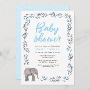 Elephant blue and gray Baby Shower Invitation