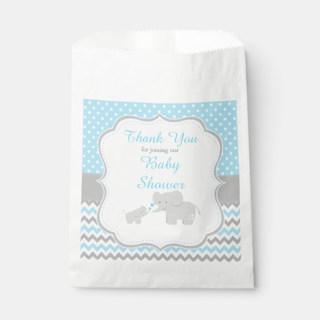 Elephant Blue and Grey Baby Shower Party Favour Bags (Front)