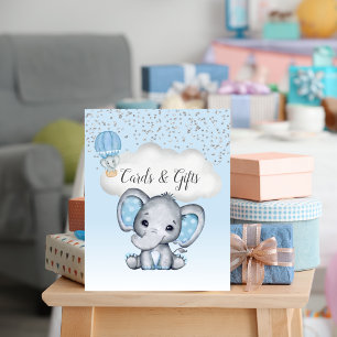 Elephant Blue Balloon Baby Shower Cards Gifts Poster