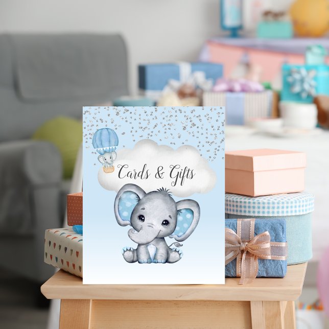 Elephant Blue Balloon Baby Shower Cards Gifts Poster (Creator Uploaded)