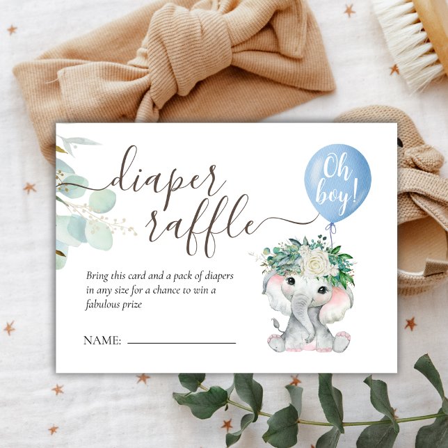 Elephant Blue Balloon Baby Shower Diaper Raffle Enclosure Card (Creator Uploaded)