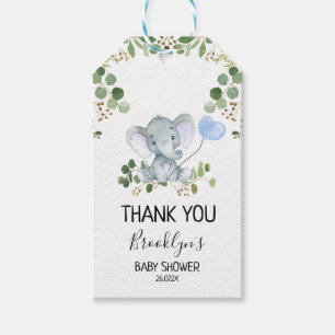 Elephant Blue Balloon Baby Shower Favour Tag