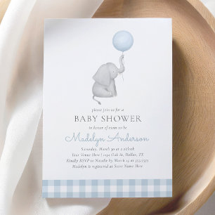 Elephant Blue Balloon Boy Baby Shower Invitation