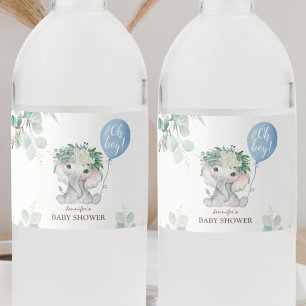 Elephant Blue Balloon   Boy Baby Shower Water Water Bottle Label