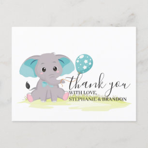 Elephant Blue Balloons Thank You  Card