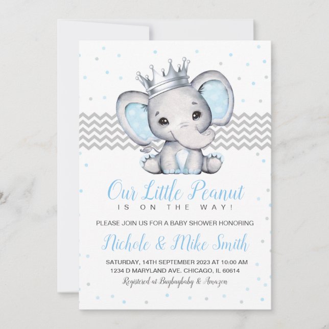 Elephant Blue Boy Baby Shower Invitation (Front)
