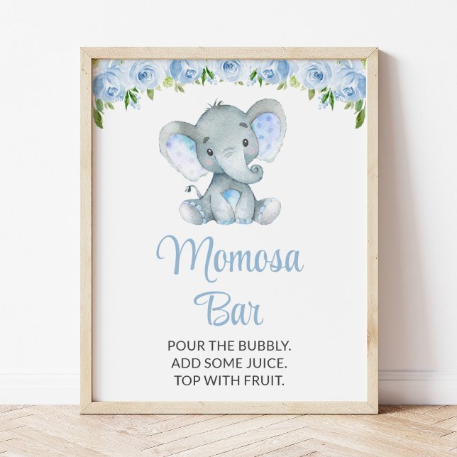 Elephant, Blue Flowers, Baby Shower Momosa Bar Poster (Creator Uploaded)