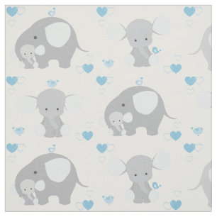 Elephant Blue Grey Safari Animals Nursery Baby Boy Fabric