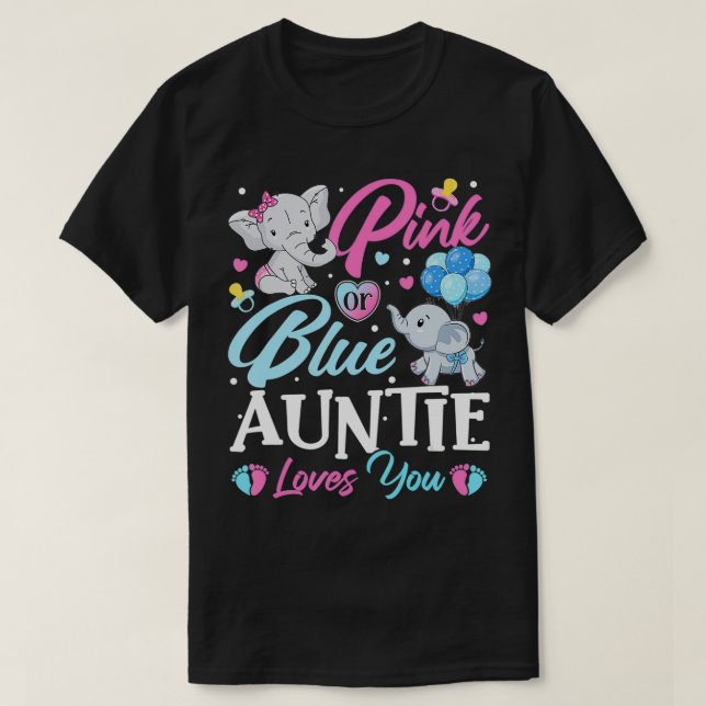 Elephant Blue Pink Auntie Loves You Pregnancy Reve T-Shirt (Design Front)