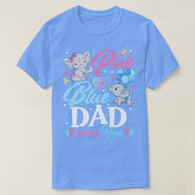 Elephant Blue Pink Dad Loves You Pregnancy Reveal  T-Shirt (Design Front)