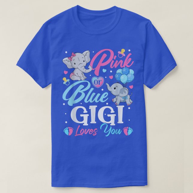 Elephant Blue Pink Gigi Loves You Pregnancy Reveal T-Shirt (Design Front)