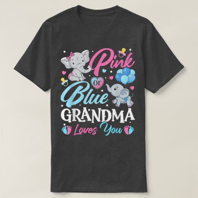 Elephant Blue Pink Grandma Loves You Pregnancy Rev T-Shirt (Design Front)