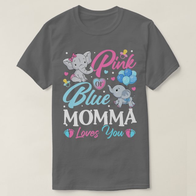 Elephant Blue Pink Momma Loves You Pregnancy Revea T-Shirt (Design Front)