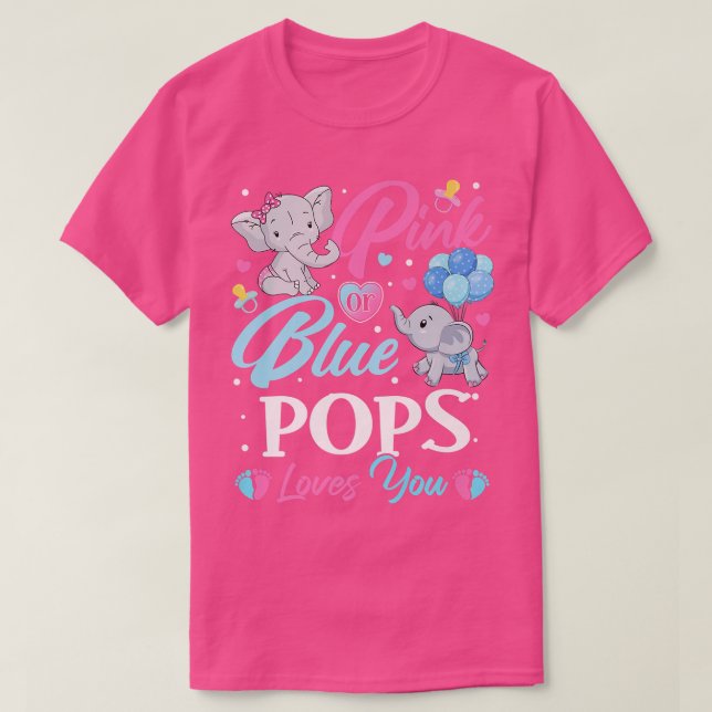 Elephant Blue Pink POPS Loves You Pregnancy Reveal T-Shirt (Design Front)