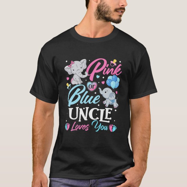 Elephant Blue Pink Uncle Loves You Pregnancy Revea T-Shirt (Front)