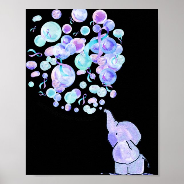 Elephant Blue Purple Balloons Suicide Prevention A Poster (Front)