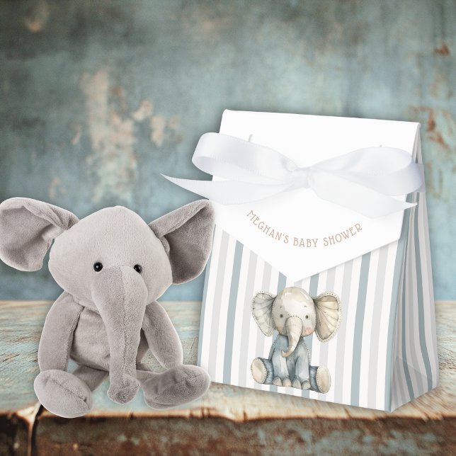 Elephant Blue Striped Baby Shower Favour Box (Elephant Blue Striped Baby Shower Favor Boxes)