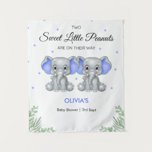 Elephant Blue Twin Boys Baby Shower Backdrop Tapestry