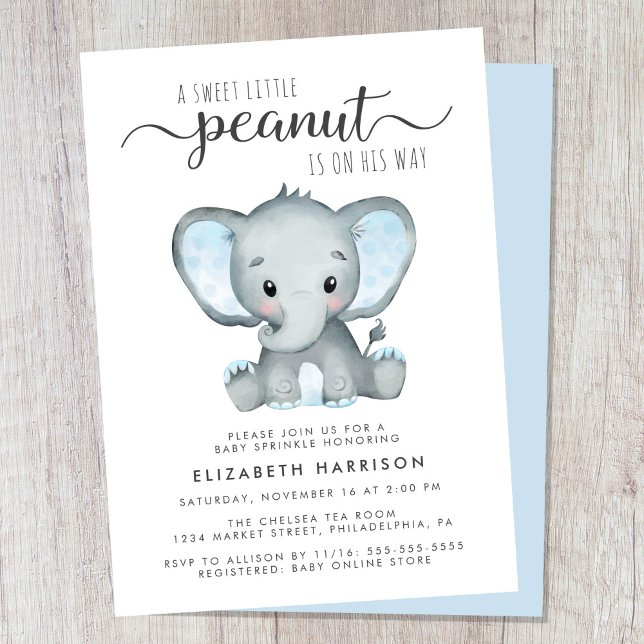 Elephant Blue Watercolor Baby Boy Sprinkle Invitation (Cute baby boy sprinkle invitation)