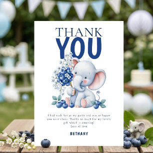 Elephant Blueberry Berry 1st Birthday Thank You Card