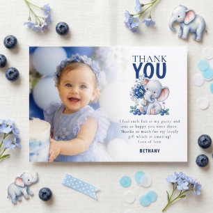 Elephant Blueberry Photo 1st Birthday Thank You Card