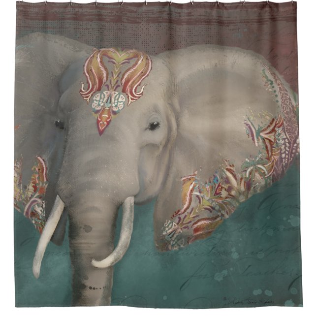 Elephant Boho Bohemian Tribal Kashmir Kani Shower Curtain (Front)