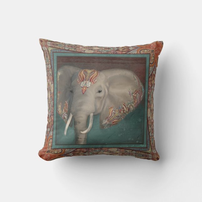 Elephant Boho Bohemian Tribal Paisley Art Border Cushion (Front)
