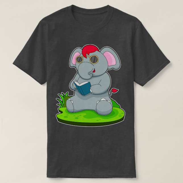 Elephant Book Glasses  T-Shirt (Design Front)