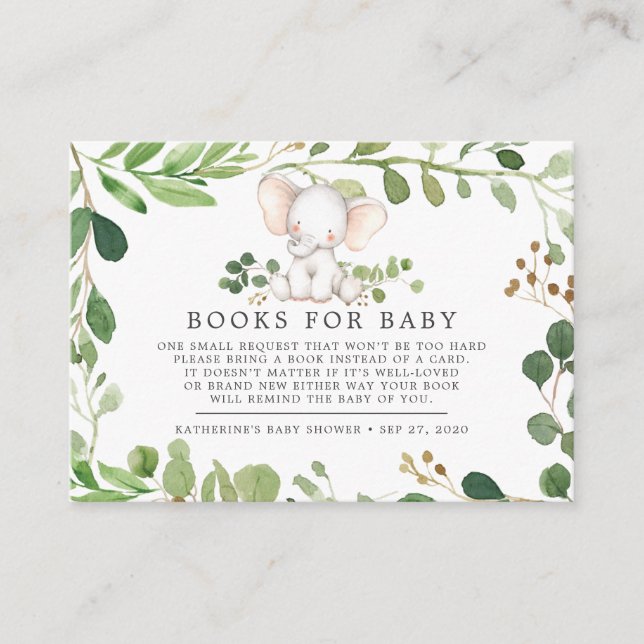 Elephant Books For Baby Baby Shower Card (Front)