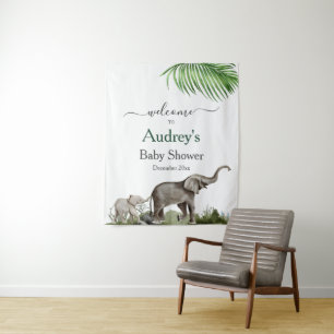 Elephant Boy Baby Shower Backdrop Welcome Sign Tapestry