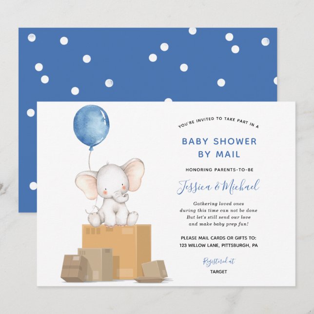 Elephant Boy Baby Shower by Mail invitation (Front/Back)