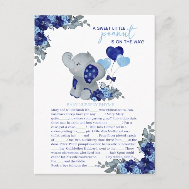 Elephant Boy Baby Shower Game Postcard (Front)