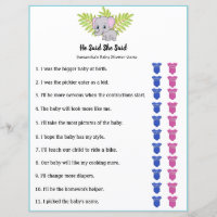 Elephant Boy Baby Shower He Said She Said Game