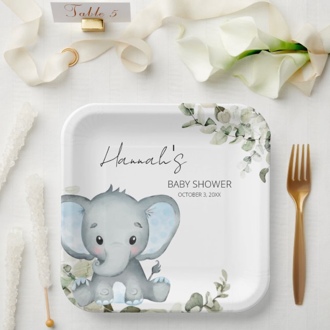 Elephant Boy Baby Shower Paper Plate (Wedding)